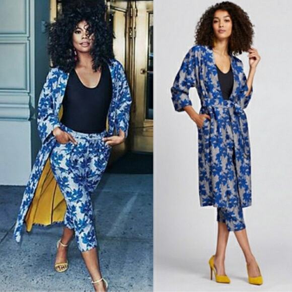 New York&Company x Gabrielle Union Blue Floral Duster Coat Sz.XS/S - Picture 1 of 16
